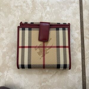 Burberry Beige and Red Checkered Wallet